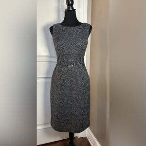 Banana Republic Sleeveless Charcoal Grey Tweed Sheath Lined Dress with Belt Sz 4